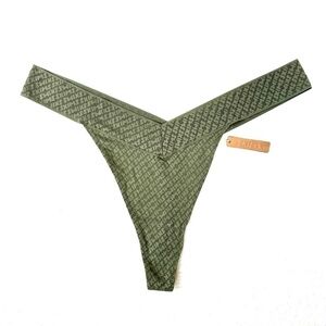 SKIMS Logo Mesh Thong Olive Green Size 4 X